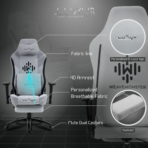 Dr luxur Weavemonster Ergonomic Gaming Chair for Office Work at Home with Breathable Honeycombed Fabric, Magnetic Neck & Lumbar Pillow, Footrest, 4-D Armrest with 180 Degree Recline (Grey) - Digital Download